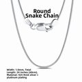 Collana a catena serpente tonda in argento 925, larghezza 1,0mm, lunghezza 60cm - Catena a Serpente Tonda (1mm) / Argento 925 / 60cm (Solo Catena) / Argento