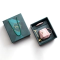 Pink marble ceramic mug with gold leaf spoon in a dark green geometric gift box set - Fine Pink Diamond Mug Gift Box Set