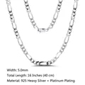 5.0mm 925 sterling silver Figaro chain necklace in 16 inch platinum plated finish - Figaro Chain / 5mm/40cm