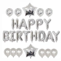 Zilveren Happy Birthday ballonnenset met sterfolieballonnen en glitter confetti ballonnen - Zilver