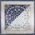 90x90cm Bohemian paisley square silk scarf with navy and white color-block pattern - Large / Navy Blue
