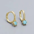 Minimalist gold S925 silver hoop earrings featuring light blue round zircon stones - Gold (Turquoise)