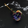 Single holographic artificial rose with golden stem on black marble background - Rainbow Gold Foil Rose - Purple