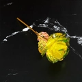 24k gold foil artificial rose flower with iridescent yellow finish on black marble - Rainbow Gold Foil Rose - Yellow