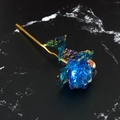 Artificial 24k gold foil rose featuring holographic blue petals with a golden stem - Rainbow Gold Foil Rose - Blue