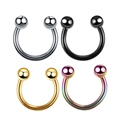 Close-up of four U-shaped stainless steel nose rings in silver, black, gold, and rainbow - H Round Nose Ring Horseshoe Set (4pcs)