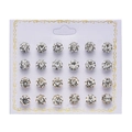 Close-up of 12 pairs of sparkling crystal stud earrings displayed on a white card - 12 Pairs Mixed Color Round Ball Studs