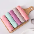 5-pack thickened microfiber dishcloths with diamond pattern on a wooden tray - 25x25cm Double-Sided Thickened - Mixed Colors Bulk