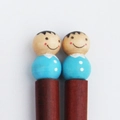 Japanese style wooden chopsticks with cute blue cartoon doll heads for home dining - Son