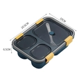Portapranzo bento a 3 scomparti in blu scuro con fibbie gialle e coperchio chiaro - 850ml 3 Scomparti / Blu