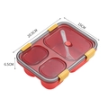 Portapranzo in plastica a tre scomparti rosso e giallo con cucchiaio, 20,5x15x6,5 cm - 850ml 3 Scomparti / Rosso