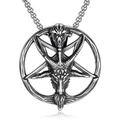 Collar con colgante de cabeza de carnero Baphomet de acero inoxidable y símbolo pentagrama - Estilo Negro Vintage Color Acero (D0408) / Sin Cadena