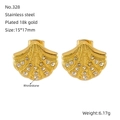 Pendientes de concha de acero inoxidable chapados en oro de 18k con pedrería - Estilo de Concha (ZG328)