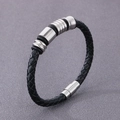 Men's braided black leather bracelet with silver beads and magnetic metal clasp - Type A 5.5mm Black Bracelet
