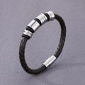 Men's dark brown braided leather bracelet with silver stainless steel beads and magnet clasp - Type A 5.5mm Brown Bracelet