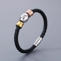 Geflochtenes schwarzes Lederarmband mit Magnetverschluss, Gold, Silber und Roségold-Perlen - Stil A Armband (KB182857-TXH) / Schwarz