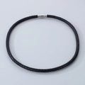 Minimalist black braided leather bracelet featuring a silver cylindrical magnetic clasp - Style A-6mm Black Cord-Silver Clasp-Necklace
