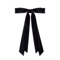 Elegant black velvet double bow hair clip with long ribbons for girls hair styling - Black