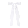 Détail d'un grand nœud à cheveux en satin blanc avec de longs rubans sur fond blanc - Blanc