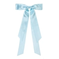 Detail of light blue satin hair bow with long flowing ribbons on white background - Light Blue