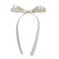 Detailed view of the creamy white satin double-layered bow hair clip with long ribbons - Blue (810#)