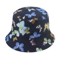 Navy blue bucket hat with colorful butterfly print for sun protection and summer chic style - 58cm / Black