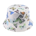 White sun bucket hat for women with colorful butterfly print and casual summer style - 58cm / White