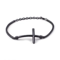 Zwarte roestvrijstalen herenarmband met gevlochten schakels en een kruis hanger - Matzwart
