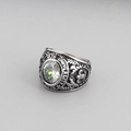 Vintage silver class ring for men with round clear gemstone and eagle relief - US 7 / Clear University 1876 Style (KR45099-K)