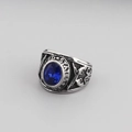 Men's vintage stainless steel United States military ring with oval blue sapphire stone - US 8 / Blue United States Style (KR45101-K)