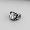 US Navy military ring in silver steel with a clear circular cubic zirconia stone - US 7 / Clear US Navy Style (KR45102-K)