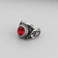 Men's vintage stainless steel military ring with large faceted red gemstone and eagle relief - US 7 / Red States Style (KR45103-K)