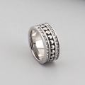 Anillo ancho plateado con cuentas centrales de metal y bordes de circonitas brillantes - US 6 / Estilo de Cuentas con Diamantes de Imitación (KR44463-K)