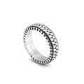Anillo de acero inoxidable 316L plateado con textura de serpiente y borde dentado - US 9 / Estilo de Patrón de Escamas de Piel de Serpiente y Borde de Engranaje (KR53968-K)