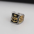 Silver and gold US Navy USN anchor signet ring with detailed relief for men - US 10 / US Navy USN Signet Style (KR39432-OT)