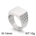 Polished silver stainless steel square ring with 14mm wide hammered finish for men - Hammered Square Silver (KR105959-KJX)