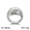 Polished silver wide band ring with hammered texture in 316L stainless steel - Hammered Curved Silver (KR105961-KJX)