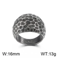 Vintage oxidized silver hammered wide band ring made of 316L stainless steel - Hammered Curved Antique Black (KR105960-KJX)