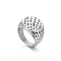 Polished silver stainless steel ring with vintage hammered surface for men - Hammered Round Silver (KR105965-KJX)