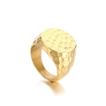 Golden 316L stainless steel signet ring with unique hammered texture for men - Hammered Round Gold (KR107853-KJX)