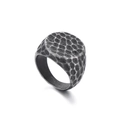Vintage signet ring with hammered honeycomb texture in antique silver finish - Hammered Round Antique Black (KR105964-KJX)