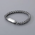 Bracciale da uomo intrecciato nero con perle in acciaio inossidabile e chiusura magnetica - Colore Acciaio (KB180732-JR)