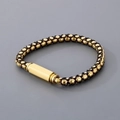Bracciale da uomo in corda nera intrecciata con perline e dettagli in metallo dorato - Colore Oro (KB180731-JR)