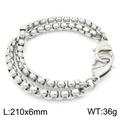 Minimalist silver stainless steel chain bracelet with lobster clasp, 210mm length - Round-Square Link Stitching Style (KB162571-Z)