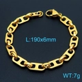 Bracciale a maglie in acciaio inossidabile dorato lungo 190mm e largo 6mm con moschettone - Stile A Bracciale Naso di Maiale (Larghezza 6mm) / 19cm / Oro