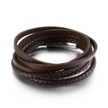 Pulsera de cuero marrón multicapa hecha a mano con cierre magnético de plata para hombre - Cierre Color Acero (KB130455-KFC)