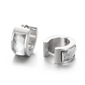 Boucles d'oreilles créoles minimalistes en acier argenté avec zircons rectangulaires - Zircon Huggie (KE108274-TGD) / Blanc Acier