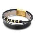 Men's five-layer braided leather bracelet with magnetic clasp and steel beads - Gold (KB149656-KLHQ)