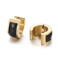 Golden stainless steel huggie earrings featuring a faceted black rectangular glass stone - Gold Black (KE108283-TGD)