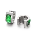 Sleek silver huggie hoop earrings with rectangular green gemstone inlay for women - Steel Green (KE108277-TGD)